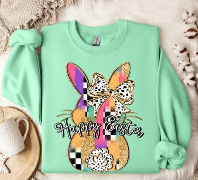 Happy Easter colorful bunny 91049 DTF transfer