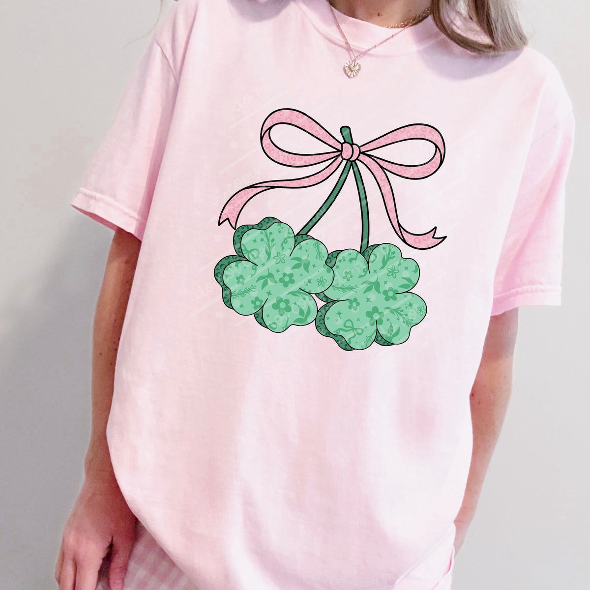 Pink bow shamrock cherries (no gold) (MZ) DTF Transfer