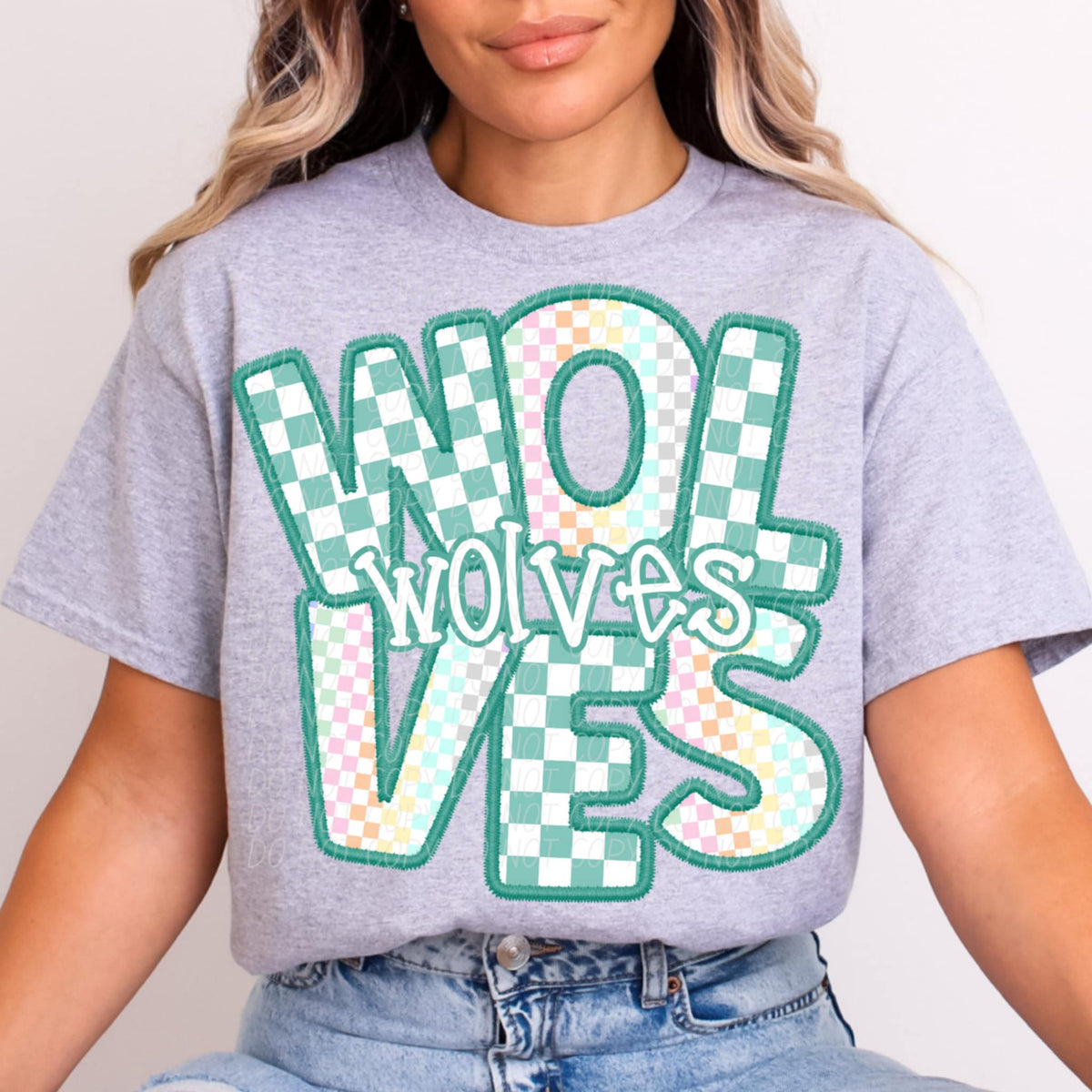 Wolves blue and colorful checkered (CITY) 85558 DTF transfer