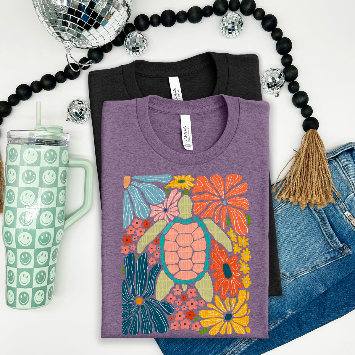 Sea turtle floral background 100146 DTF transfer