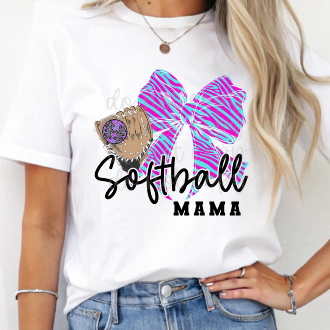 Softball mom purple and blue zebra bow 95947 DTF transfer