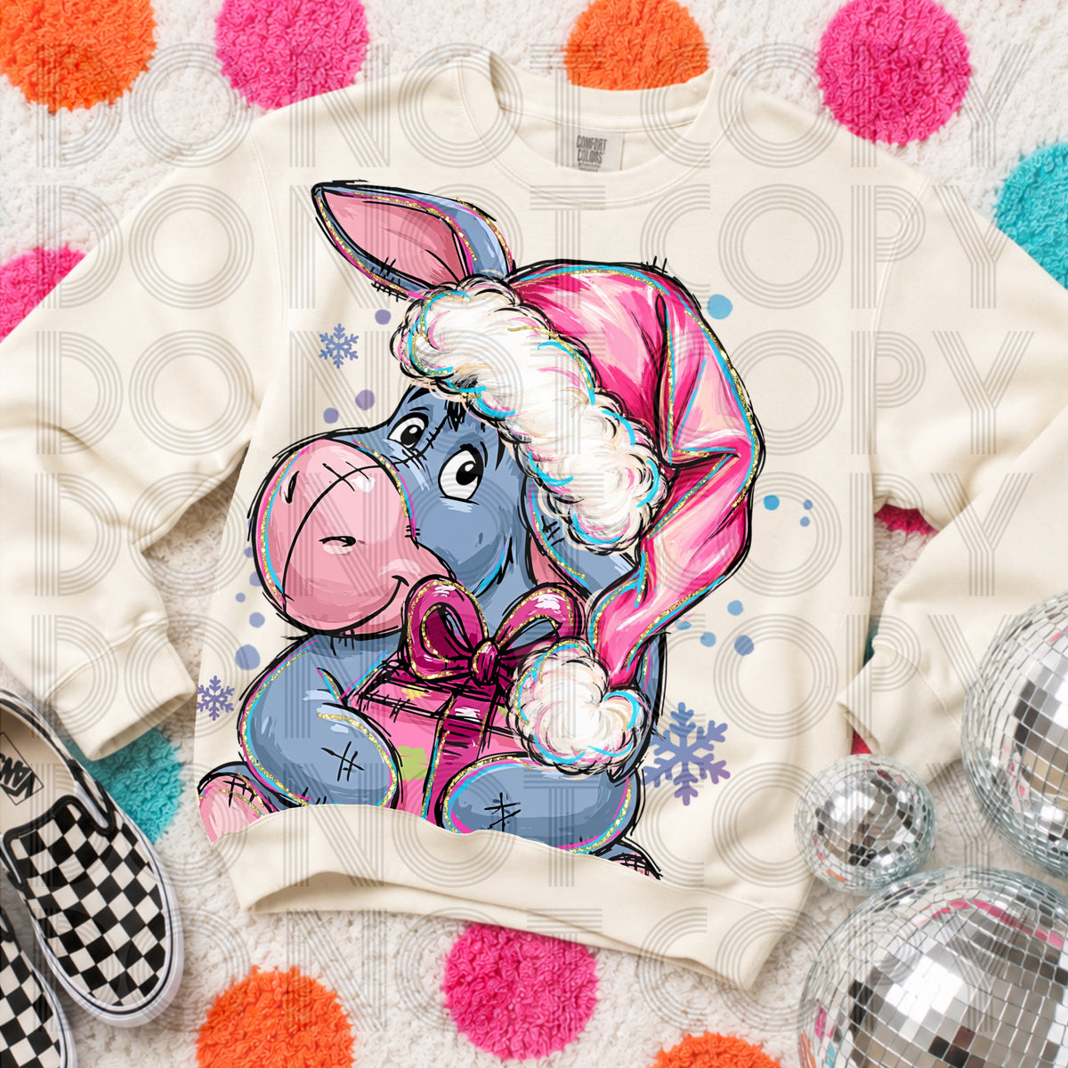 Blue Donkey holding gift (Renewed) DTF Transfer
