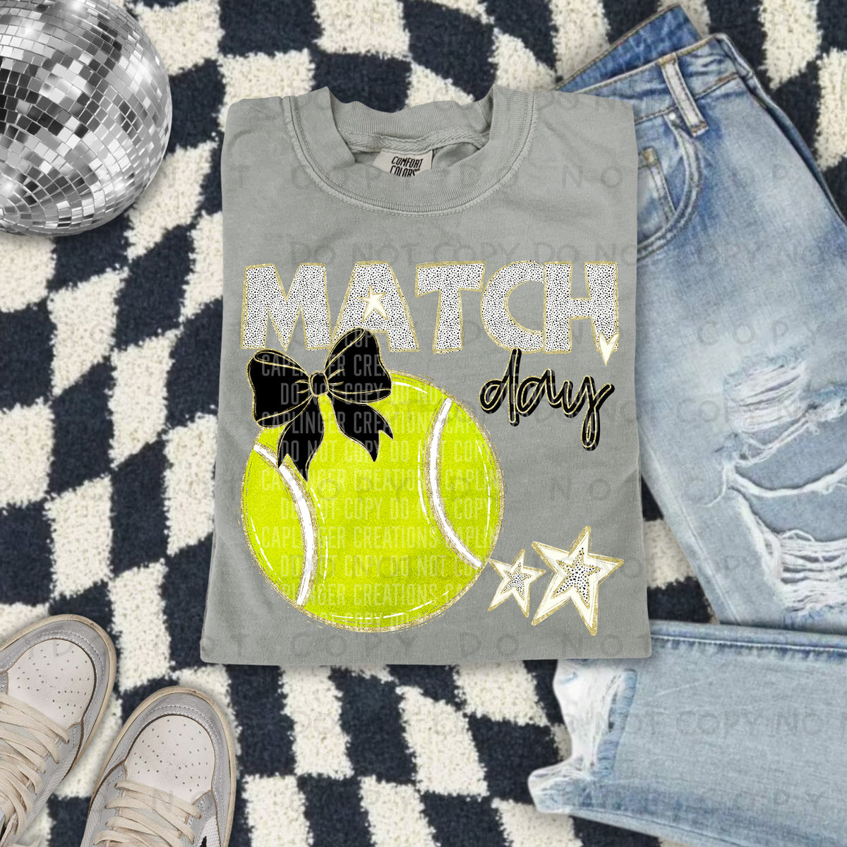 Match day tennis ball with black bow (Caplinger) 87828 DTF transfer