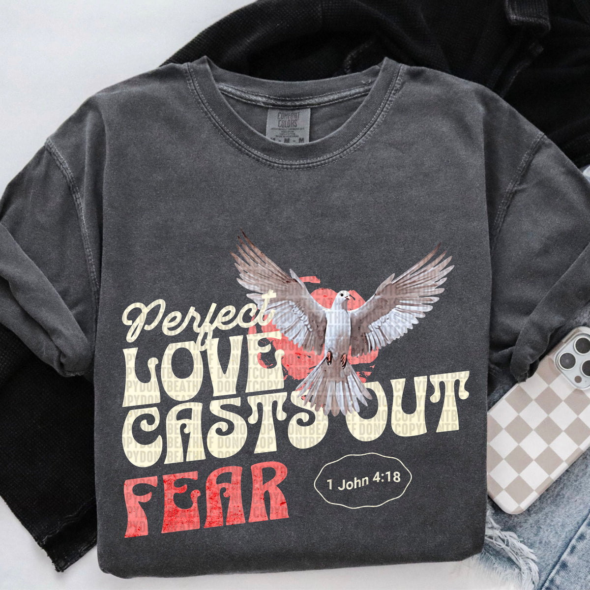 Perfect love casts out fear cream and pink font 95439 DTF transfer