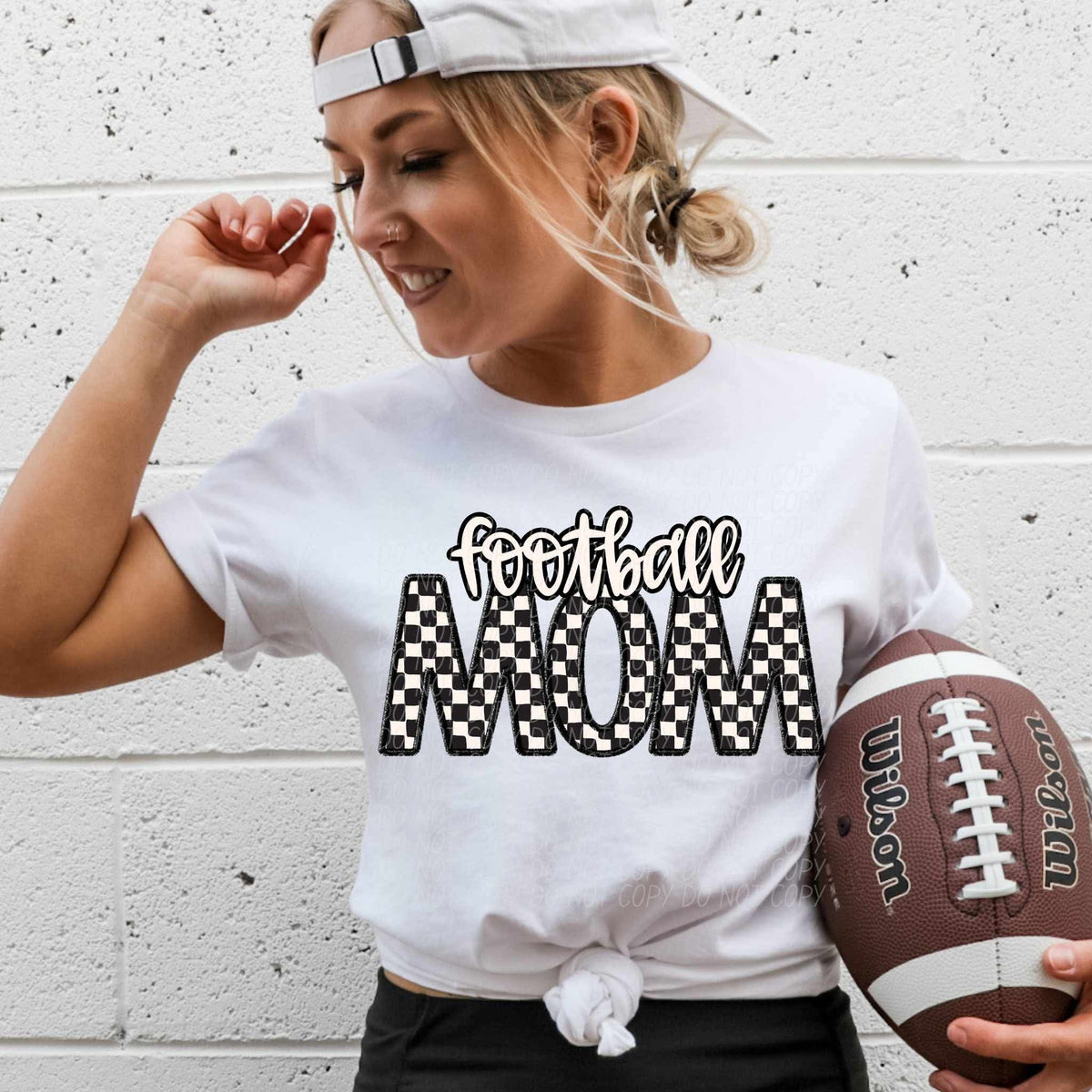 Football mom checkered city DTF transfer