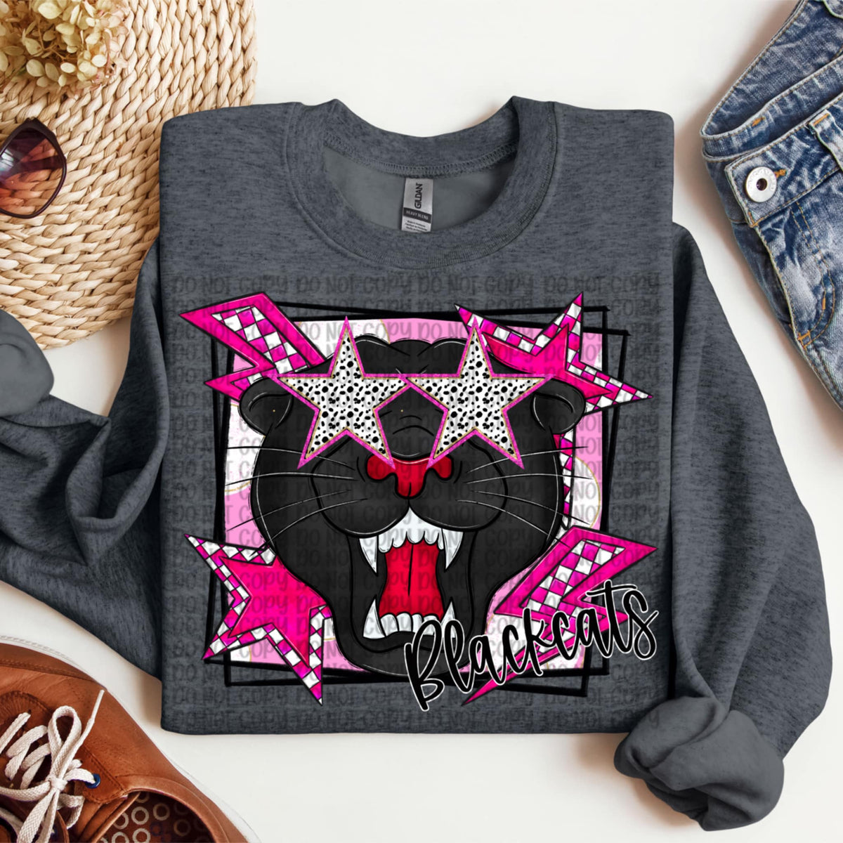 Black cats pink background (VP) 91981 DTF transfer