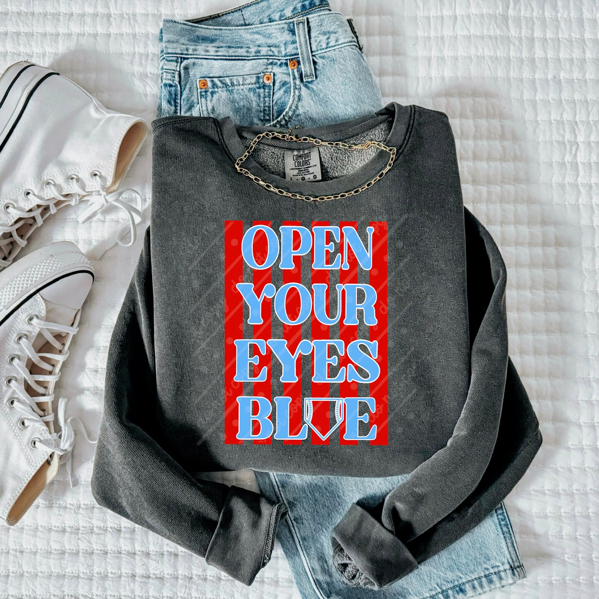 Open your eyes blue stripes DTF Transfer