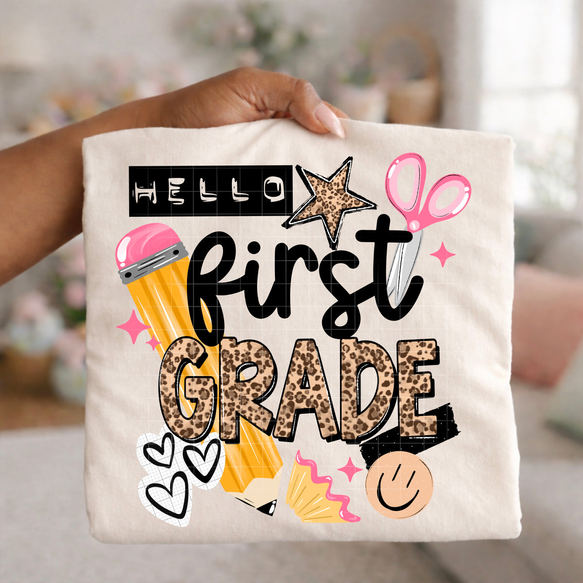 Hello 1st grade leopard and pink (CSC) DTF Transfer