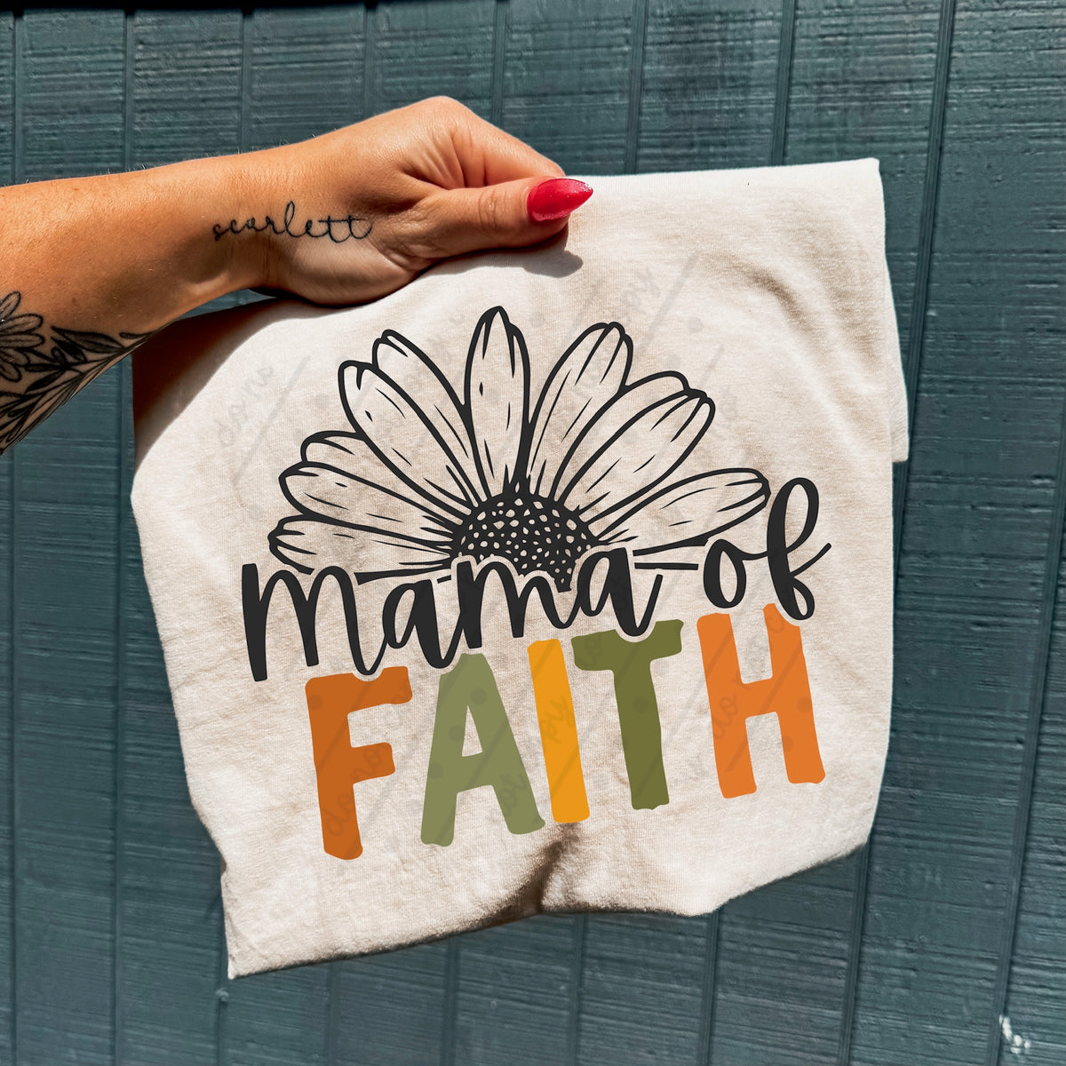 Mama of faith sunflower (black with green orange and yellow) DTF Transfer