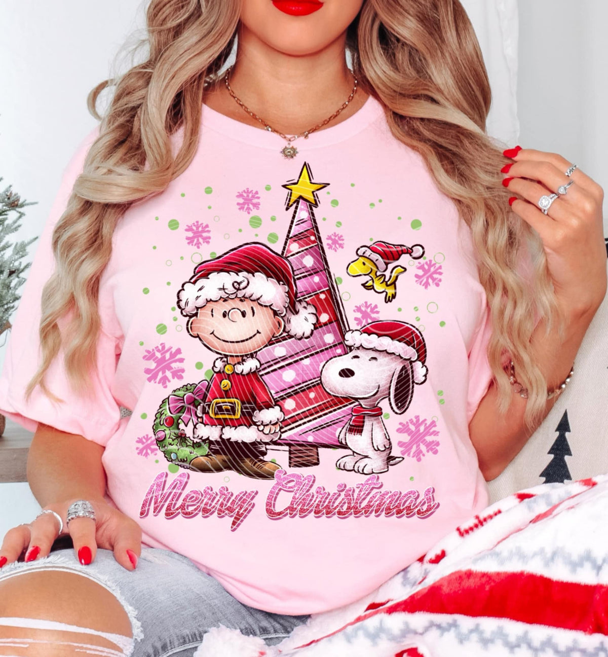 Merry Christmas Peanut Pink Tree AG DTF transfer