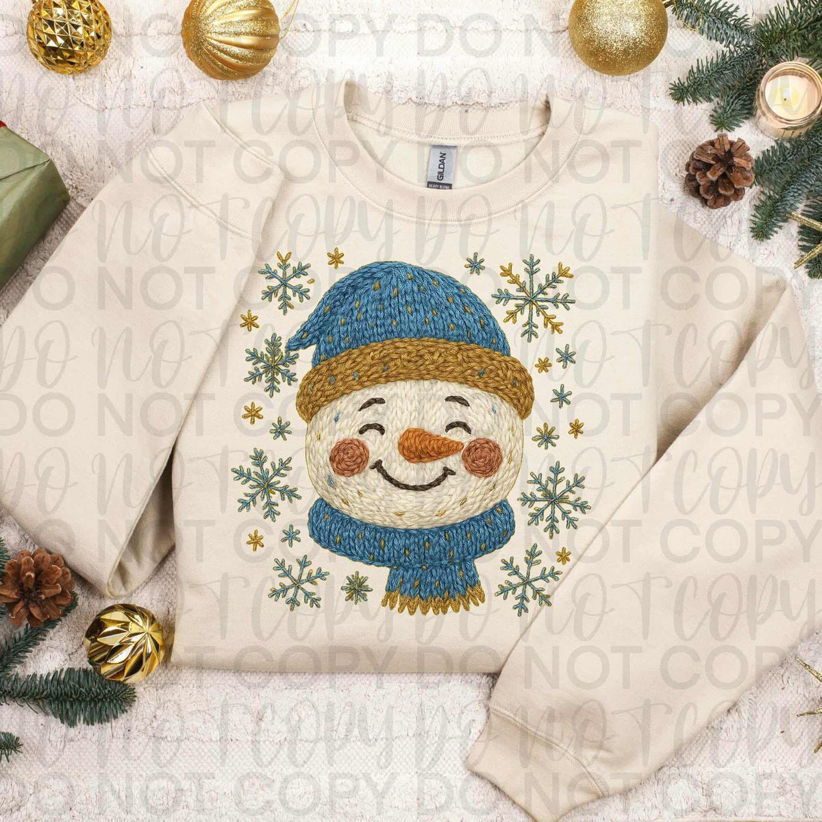 Snowman blue and gold (sweet starlight) DTF transfer