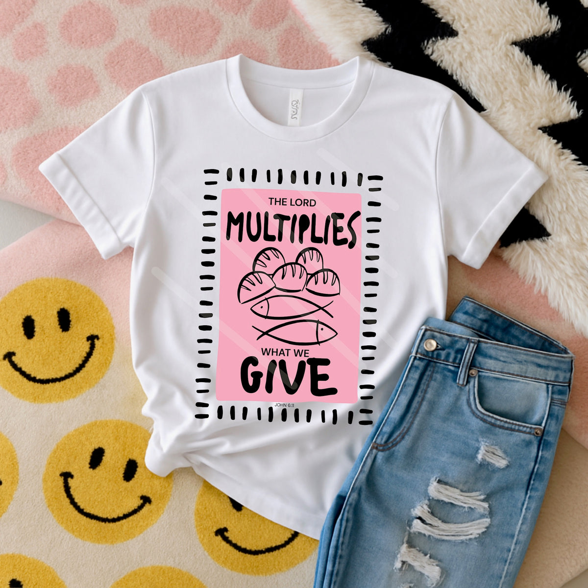 The Lord Multiplies what we give pink and black 110599 DTF transfer