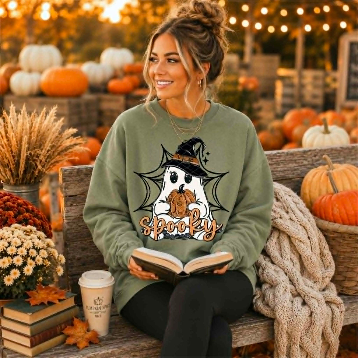 Spooky Ghost with witch hat and spider web (SDD) DTF Transfer
