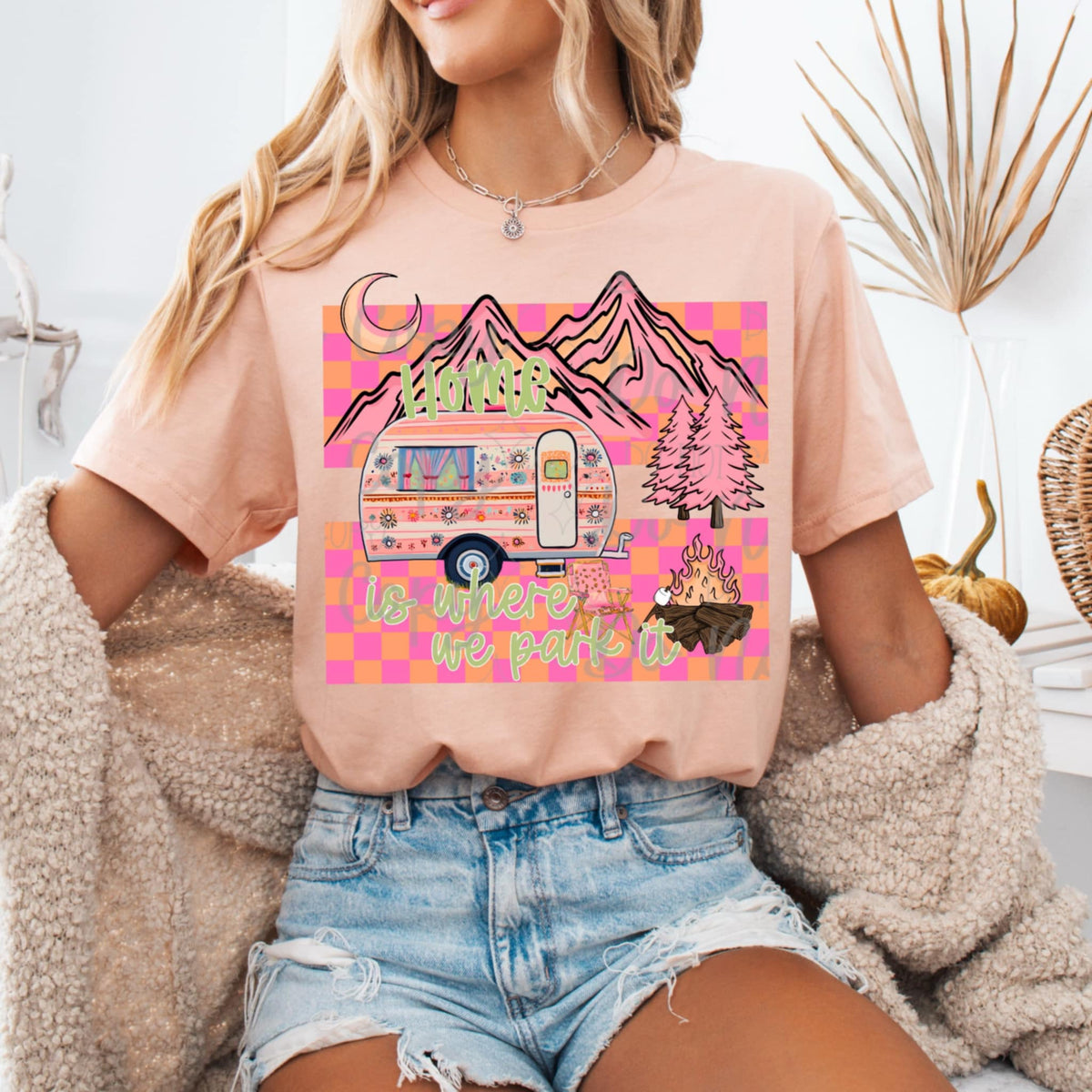 Home is where we park it pink checkered (Virgo) 96765 DTF transfer