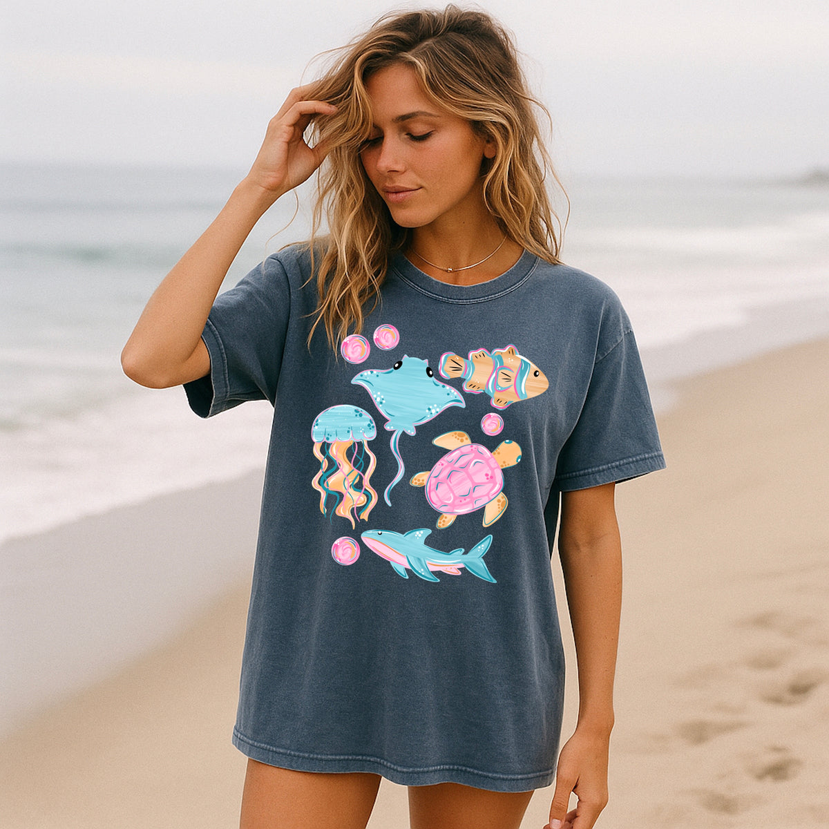 Pink blue orange sea animals (CSC) DTF Transfer