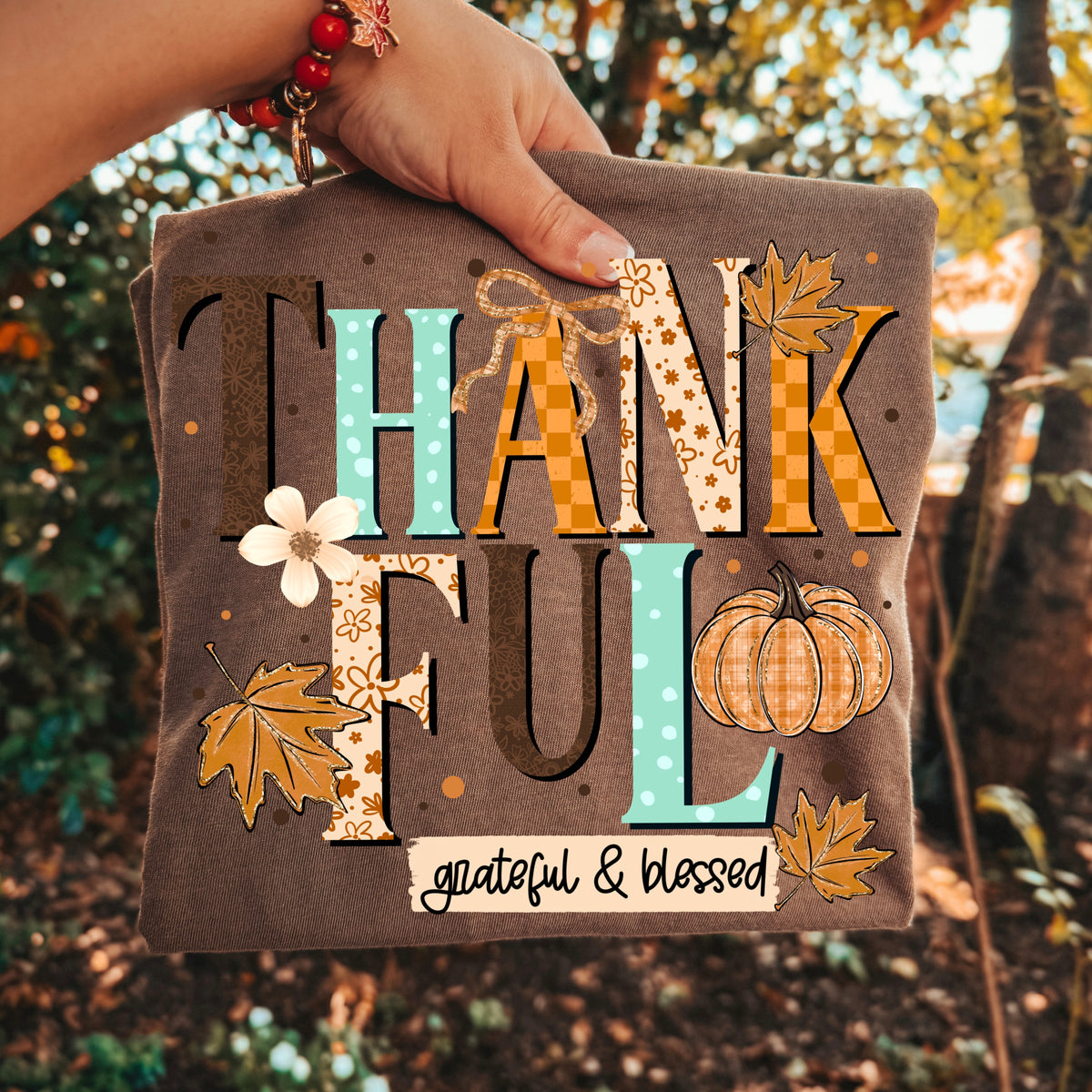 Thankful grateful blessed (brown blue orange) (csc) DTF Transfer