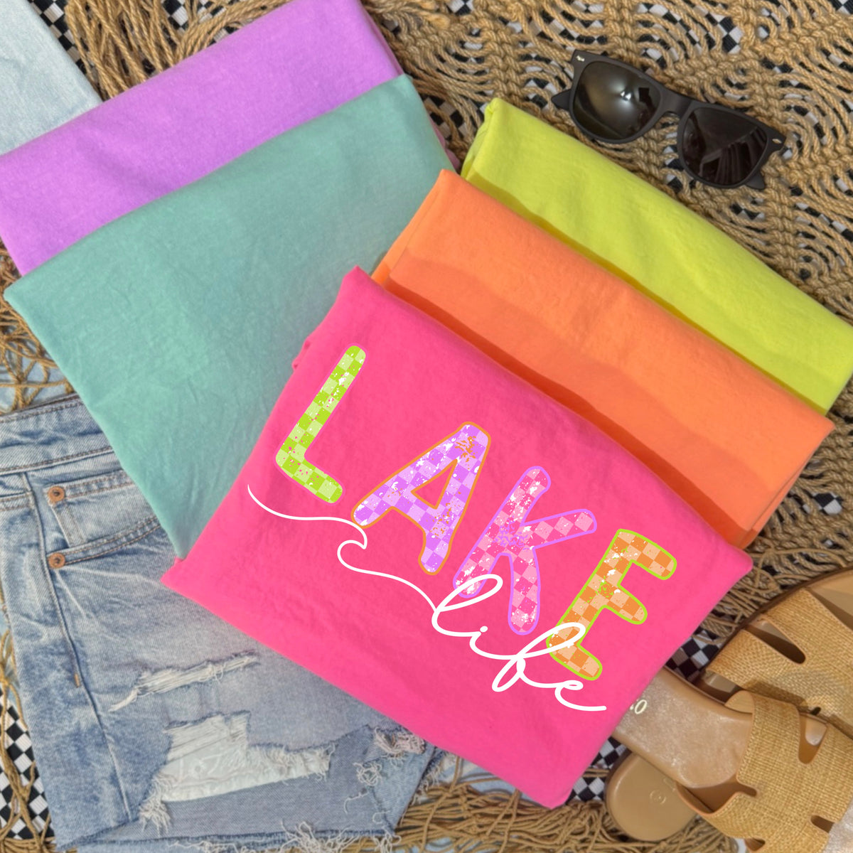 Lake life colorful checker (csc) DTF Transfer
