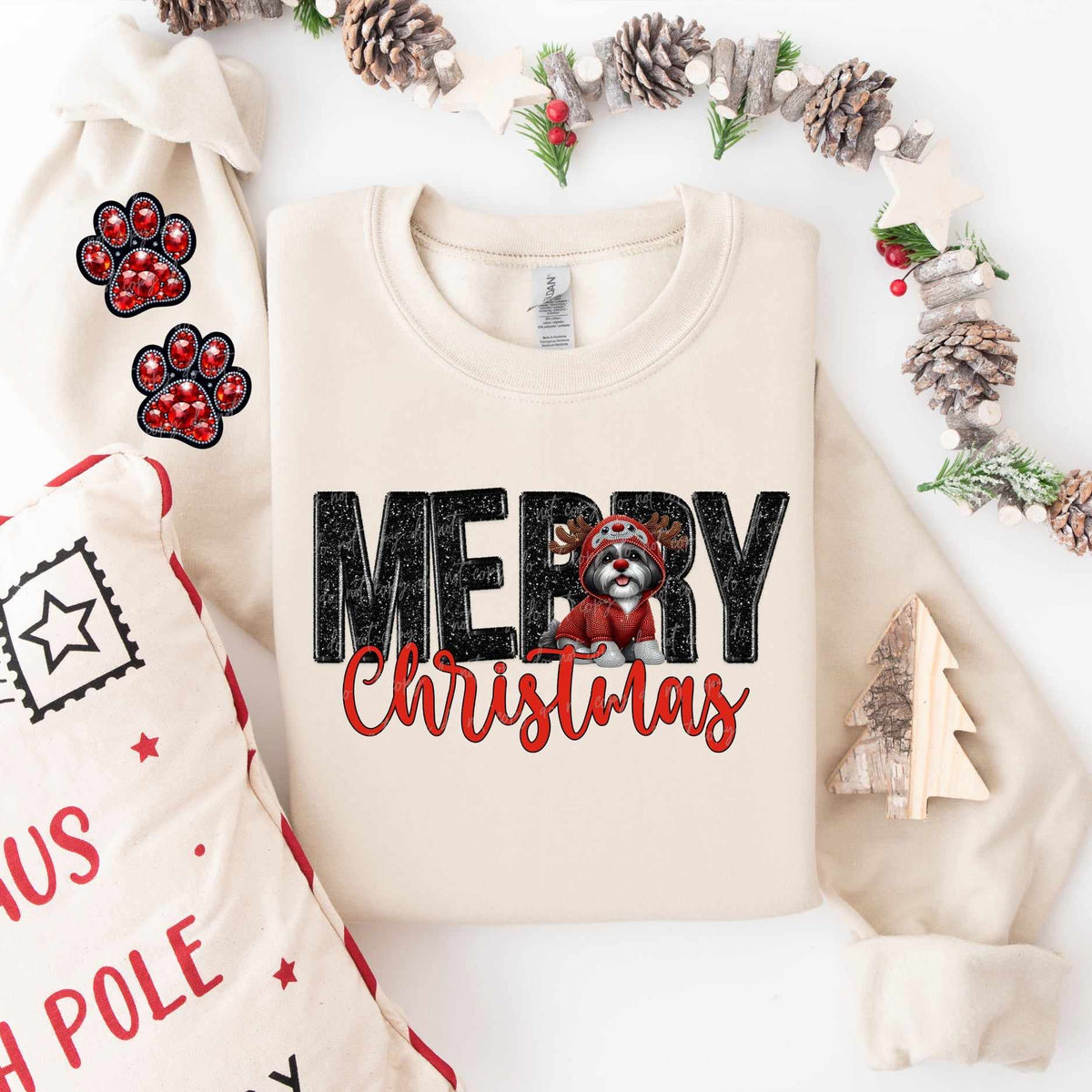 Merry Christmas shih tzu FRONT ONLY (VIRGO) 53845 DTF transfer
