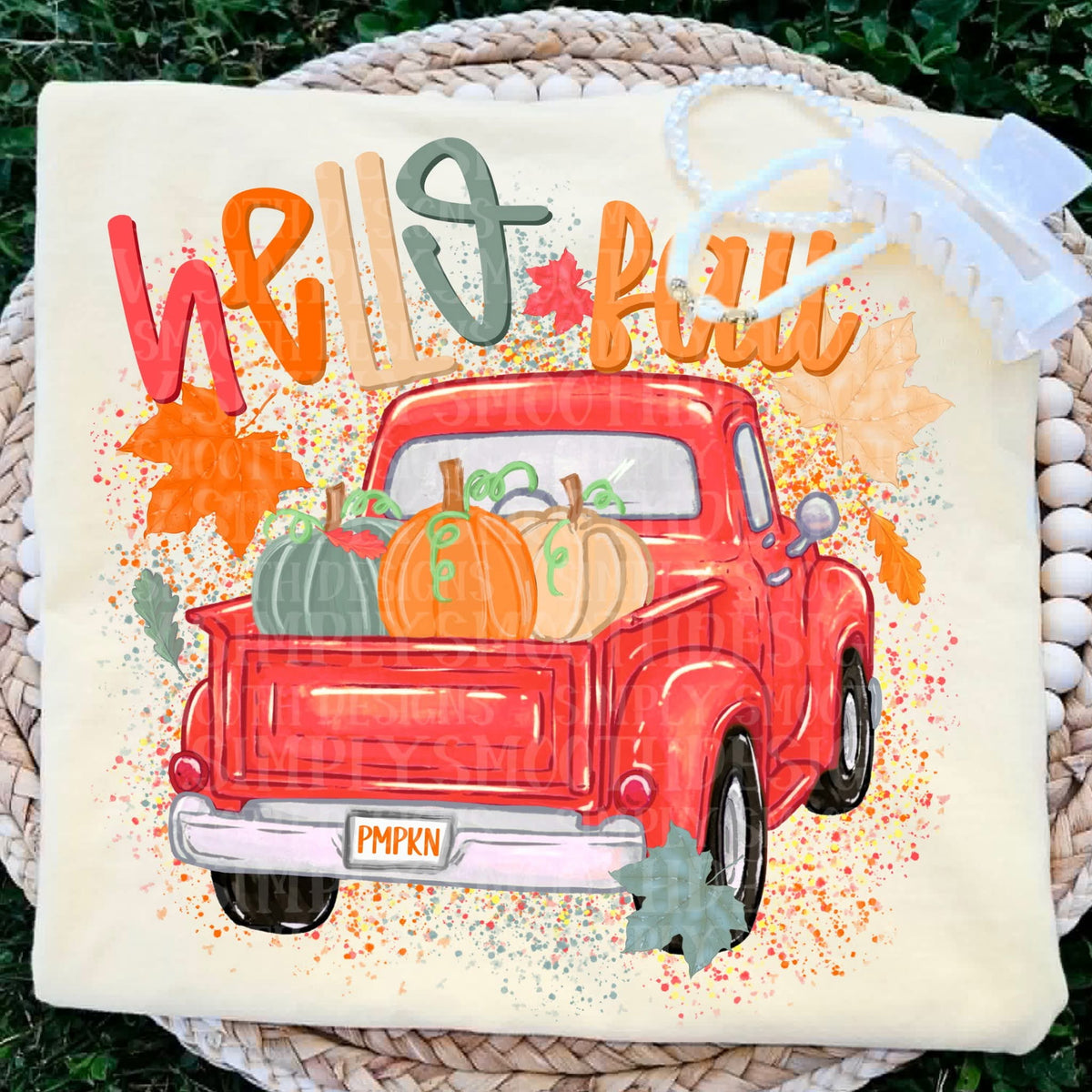 Hello fall red truck (SSD) DTF Transfer