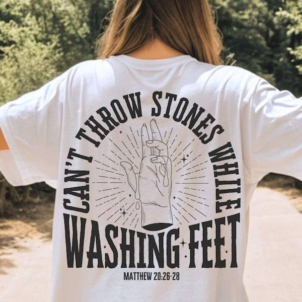 Can’t throw stones while washing feet black font (KARTA) 64027 DTF transfer