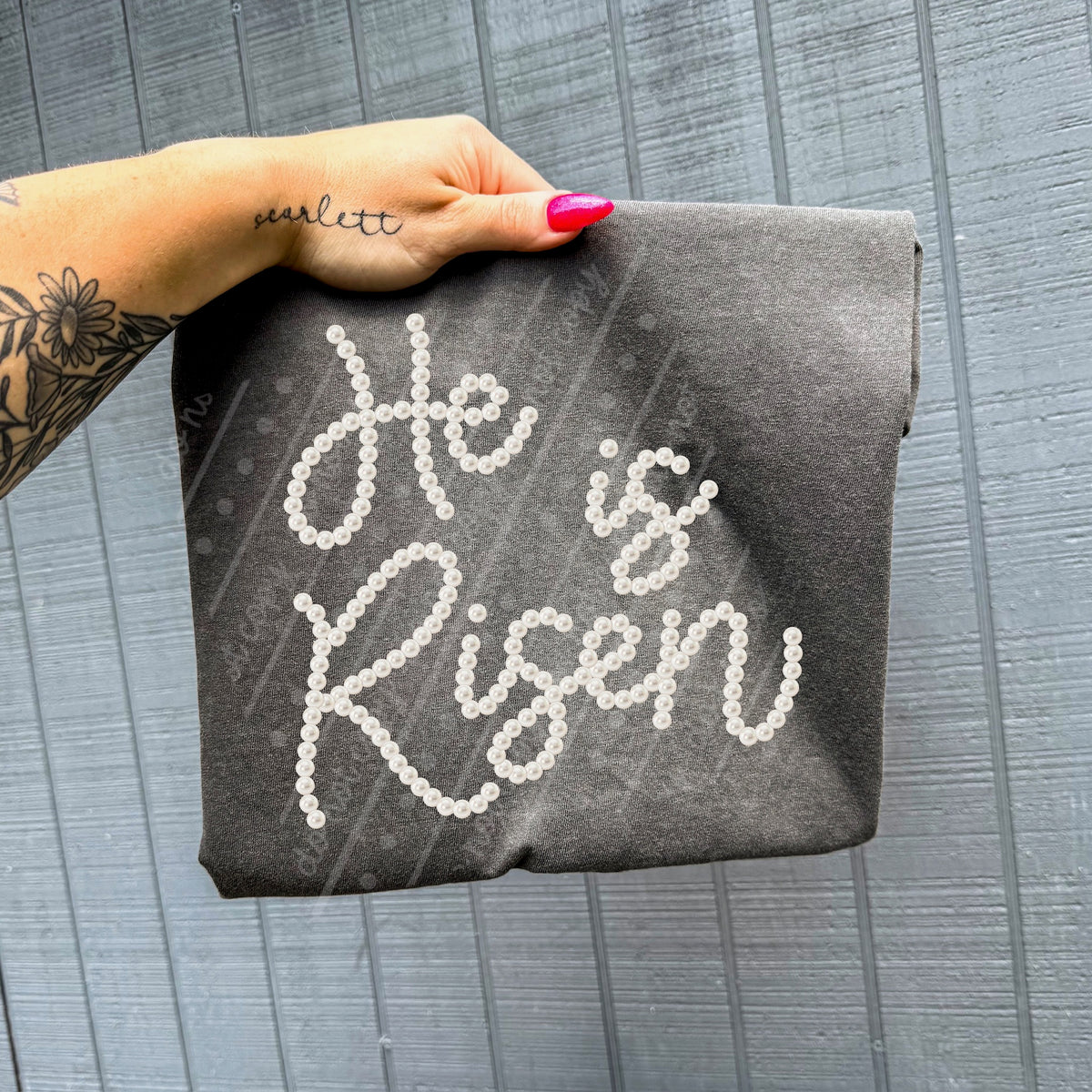 He is risen pearls font (no bow) DTF Transfer