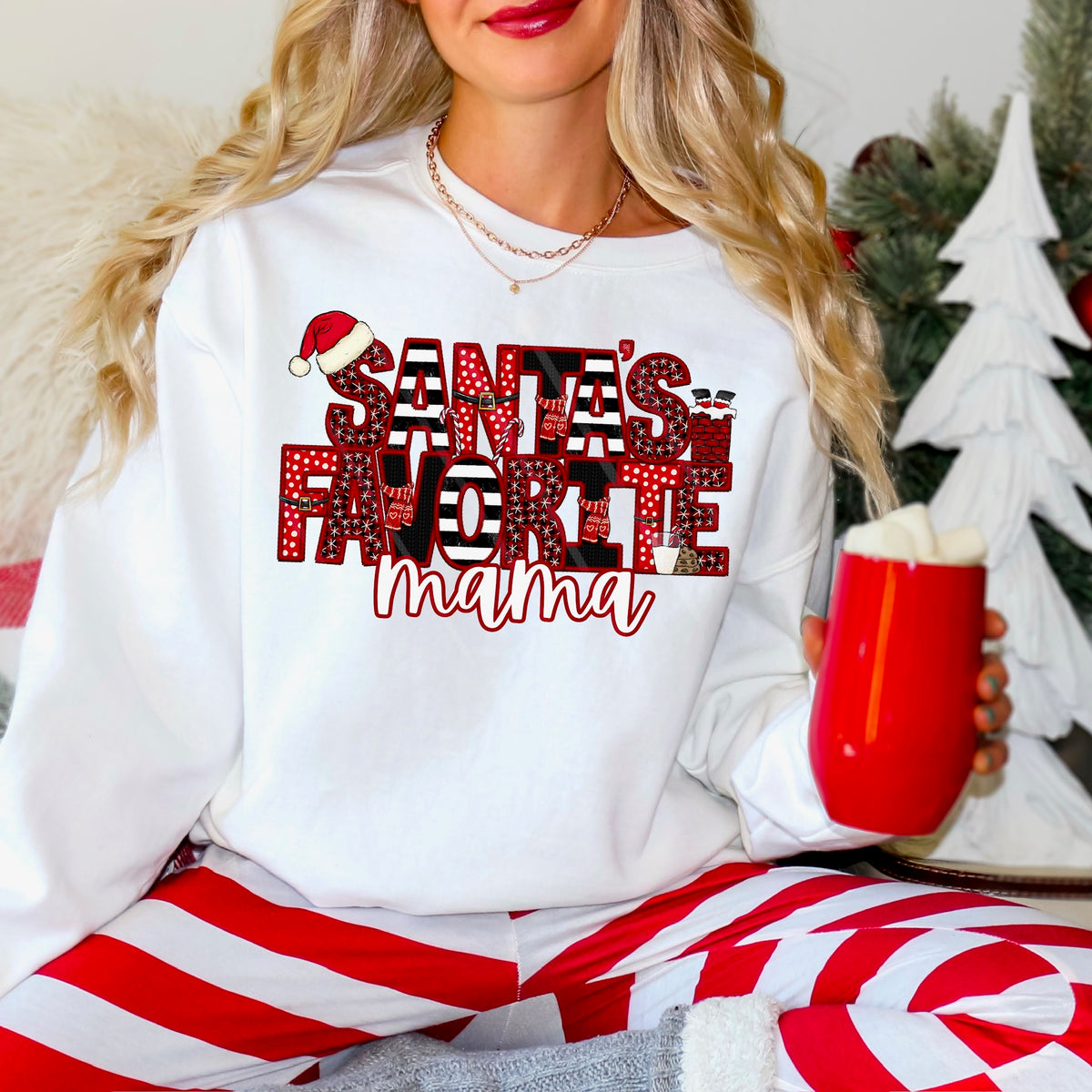 Santa’s Favorite mama with Santa hat DTF transfer
