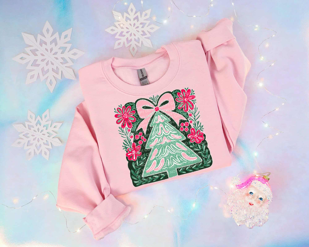 Tree with pink bow and abstract florals (SCG) DTF Transfer