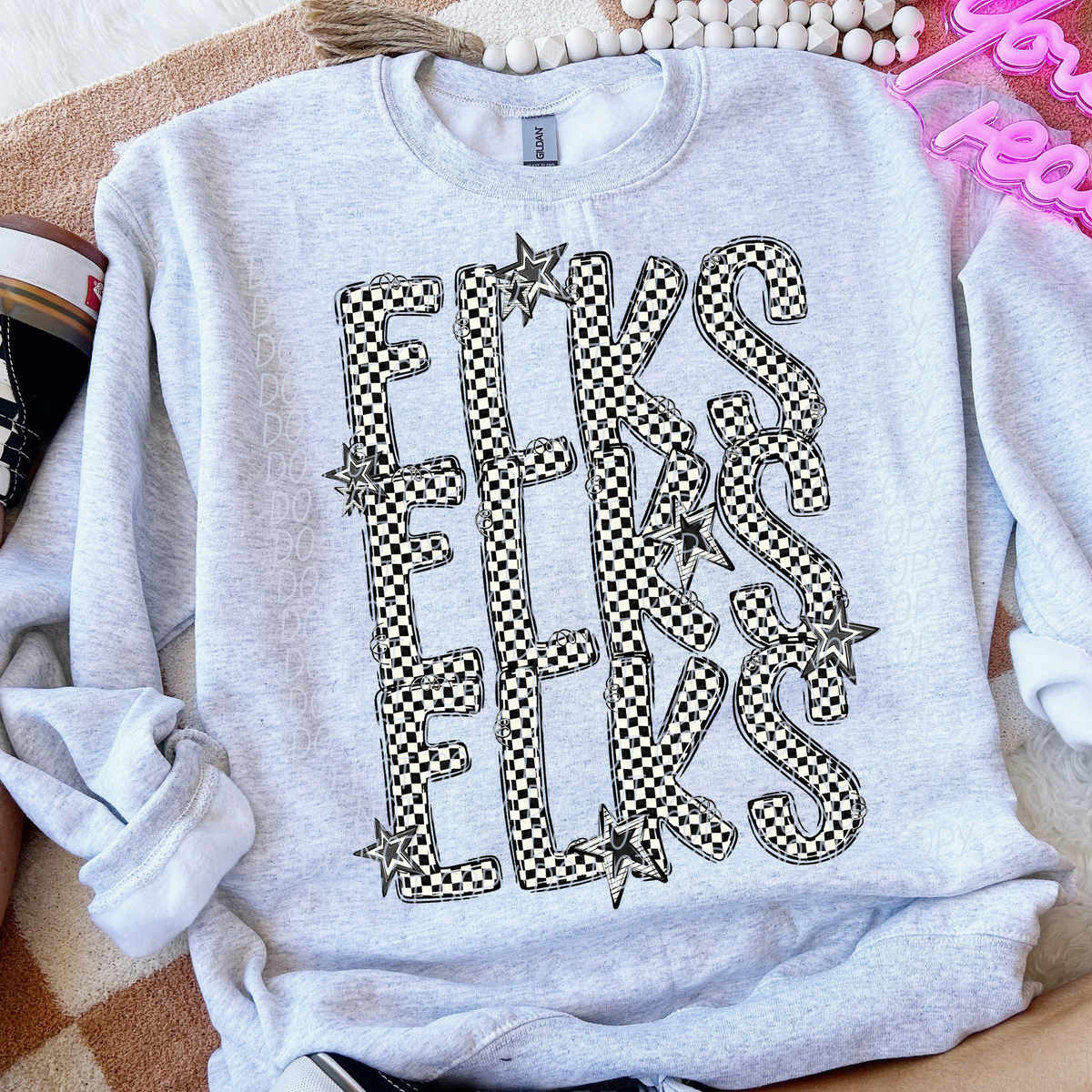 Elks checker star stacked (City)DTF transfer