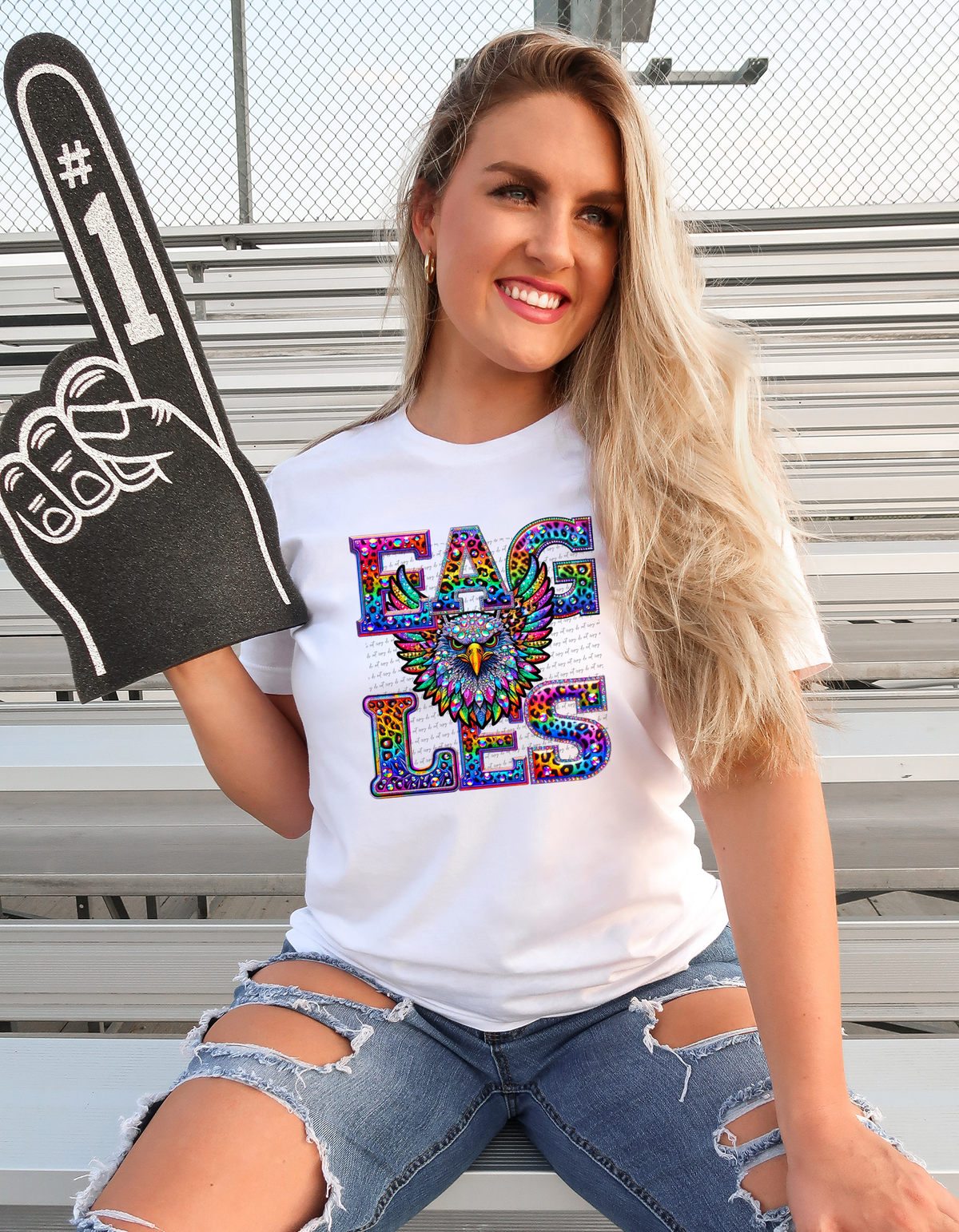 Eagles Mascots Rhinestone Leopard Rainbow 42878 DTF transfer