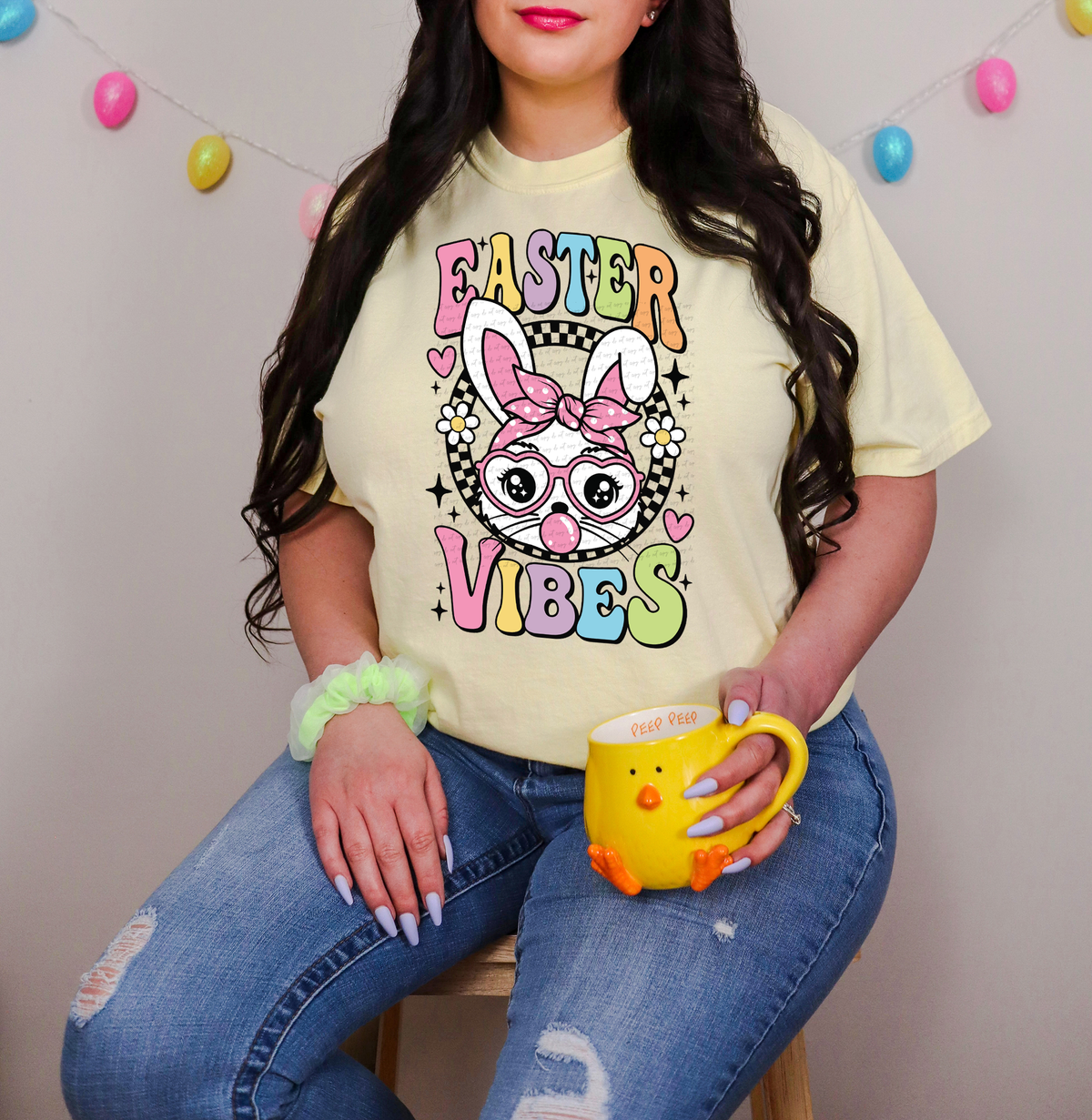 Easter Vibes Bunny Pink Bow 81778 DTF Transfer