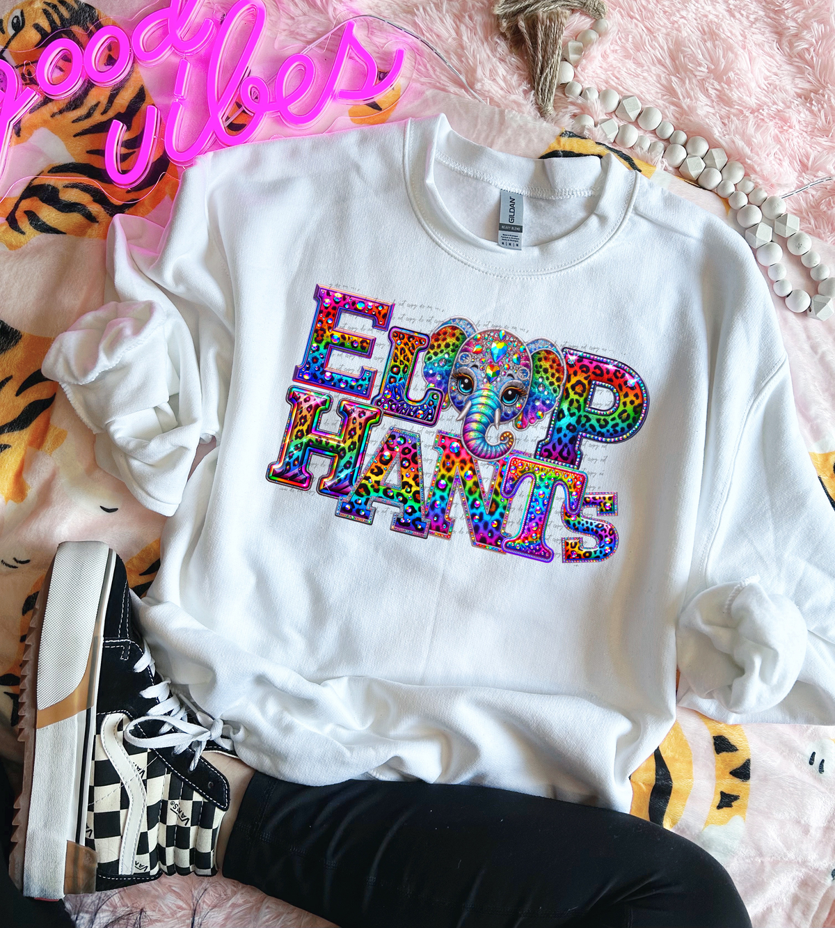 Elephants Rainbow Leopard Rhinestone 46098 DTF transfer