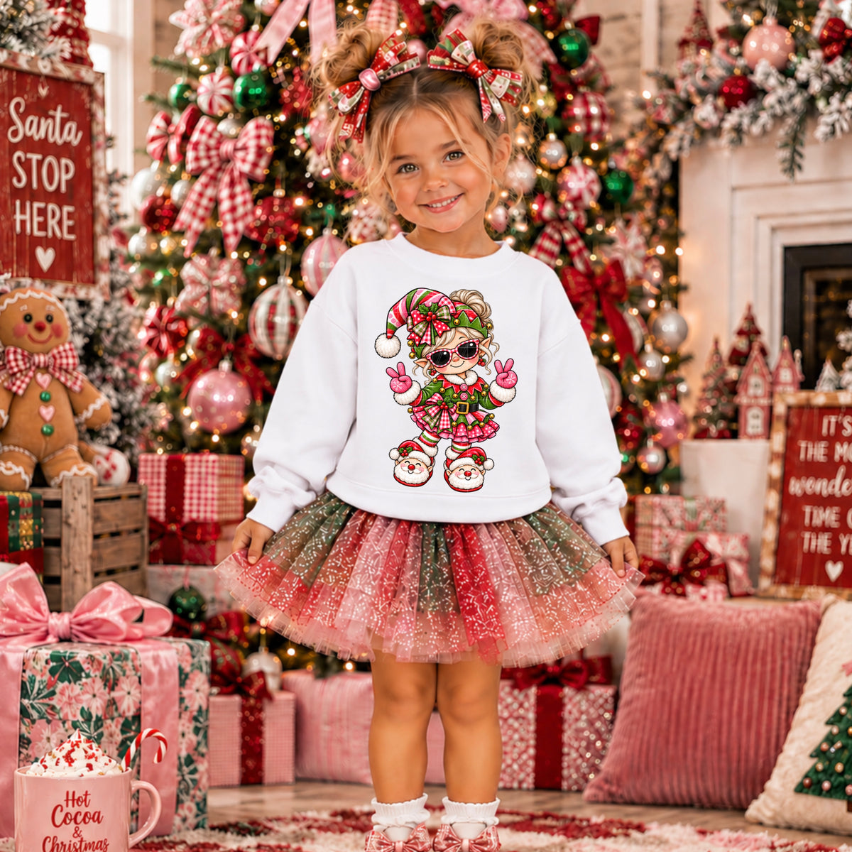 Girl Christmas elf peace hands (SDD) DTF Transfer