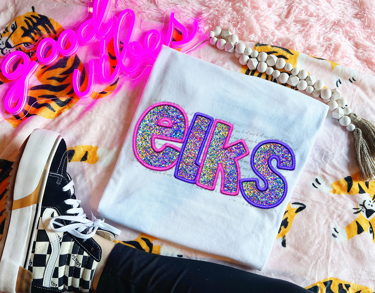 Elks Faux Embroidery Pink Blue 76051 DTF Transfer