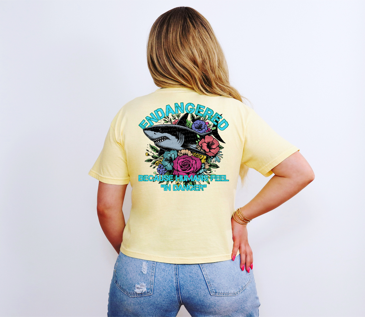 Endangered Because Human Feel In Danger Floral Shark 74704 DTF Transfer