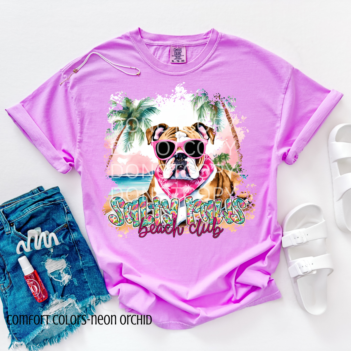 English Bulldog Salty Paws Beach Club (CSG) 101098 DTF transfer