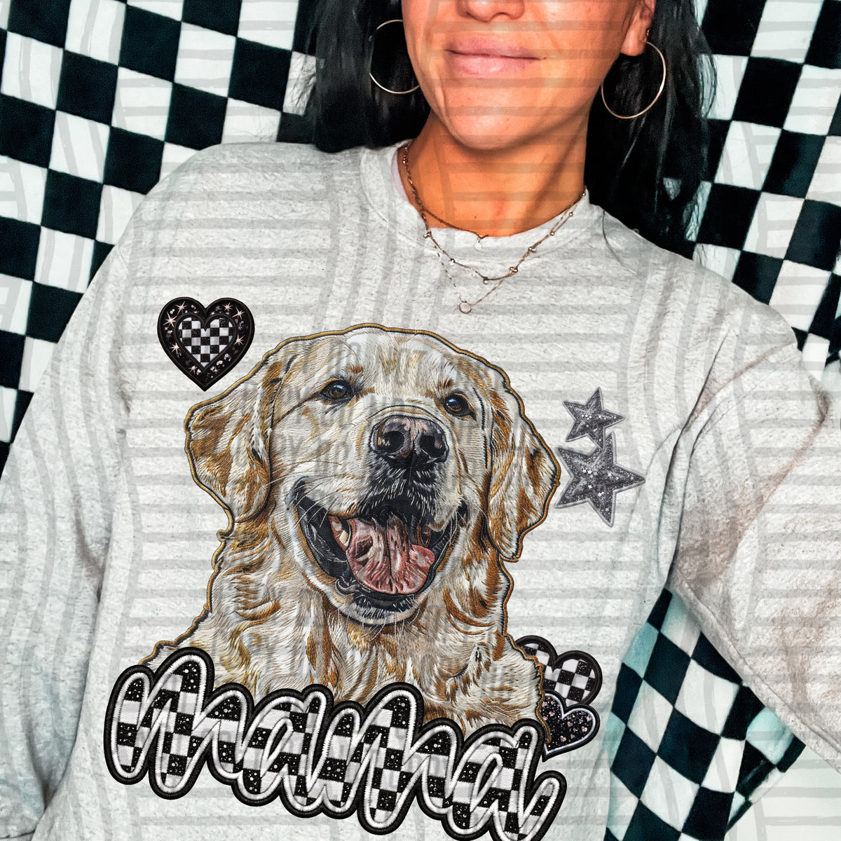 English cream golden retriever mama checkered font (DKD) DTF Transfer