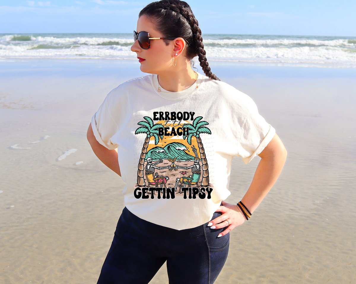 Errbody At The Beach Gettin Tipsy Palm Trees Skellie 115758 DTF Transfer