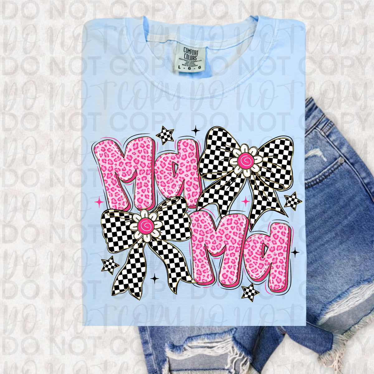 Mama pink with checker bows (UAC) DTF Transfer