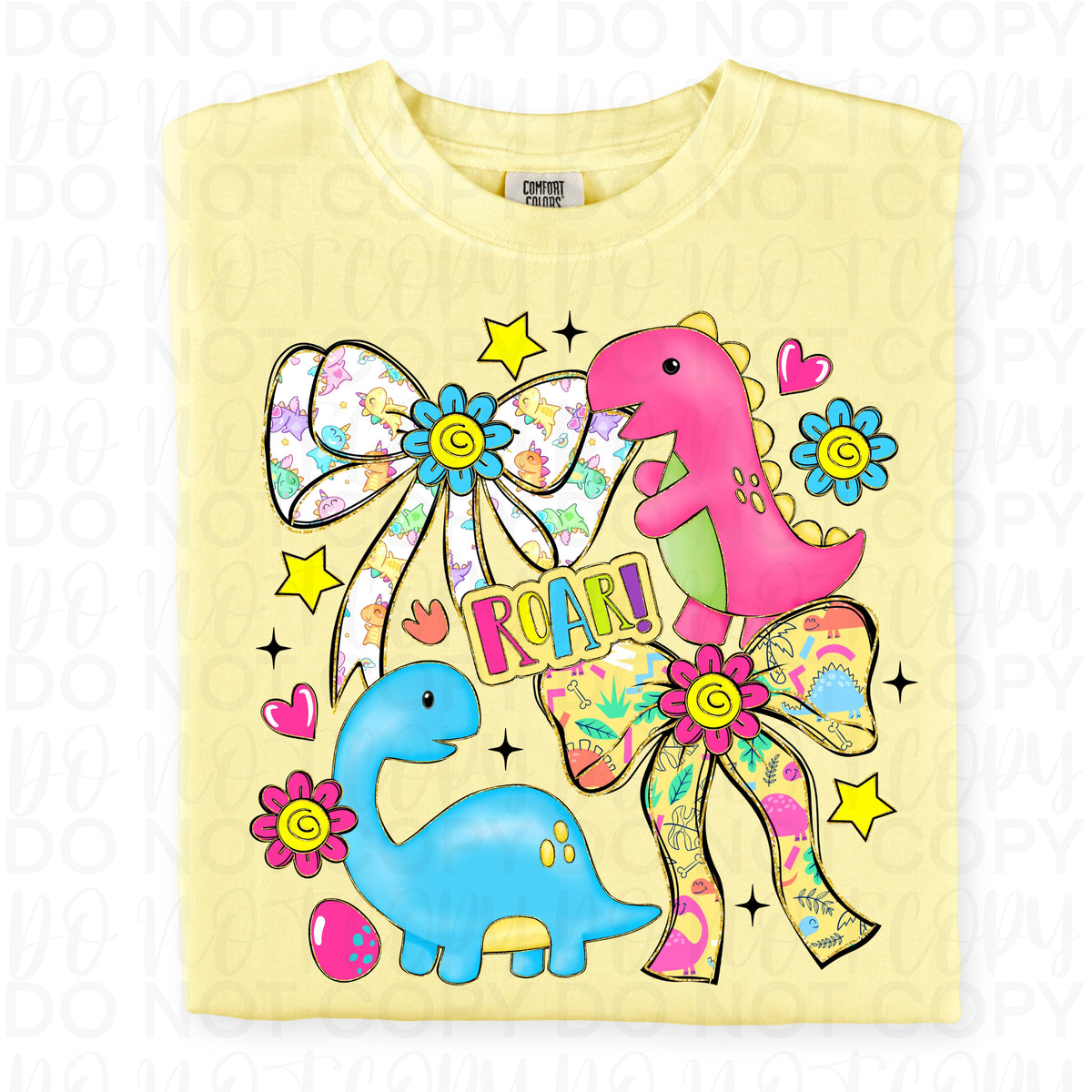 Roar dinosaurs (pink and blue with bows) (UAC) DTF Transfer