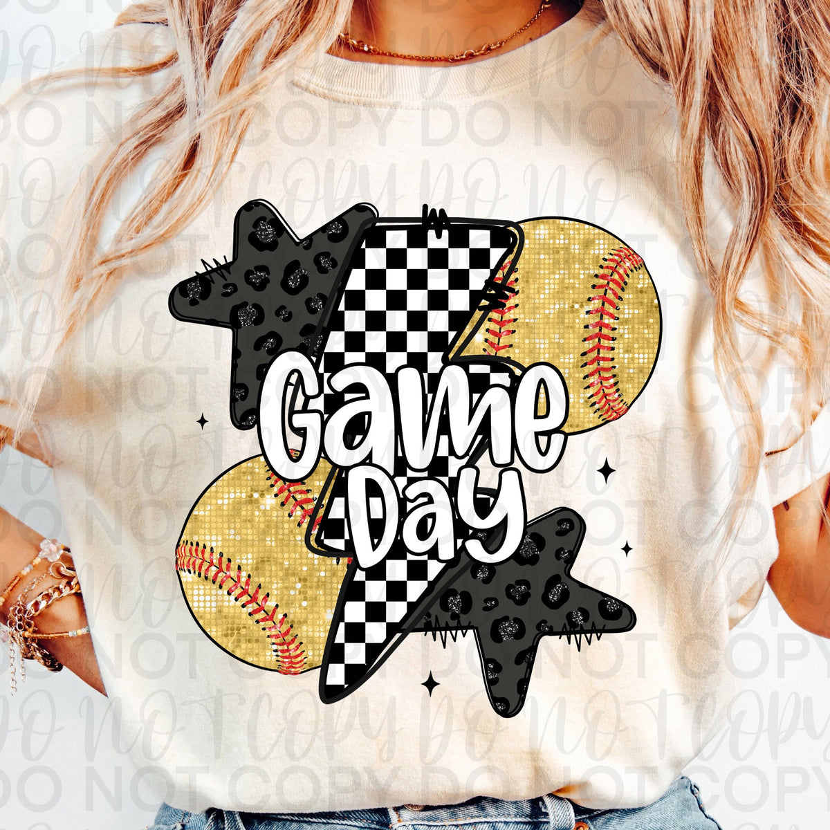 Game day softball with black leopard stars (UAC) DTF Transfer