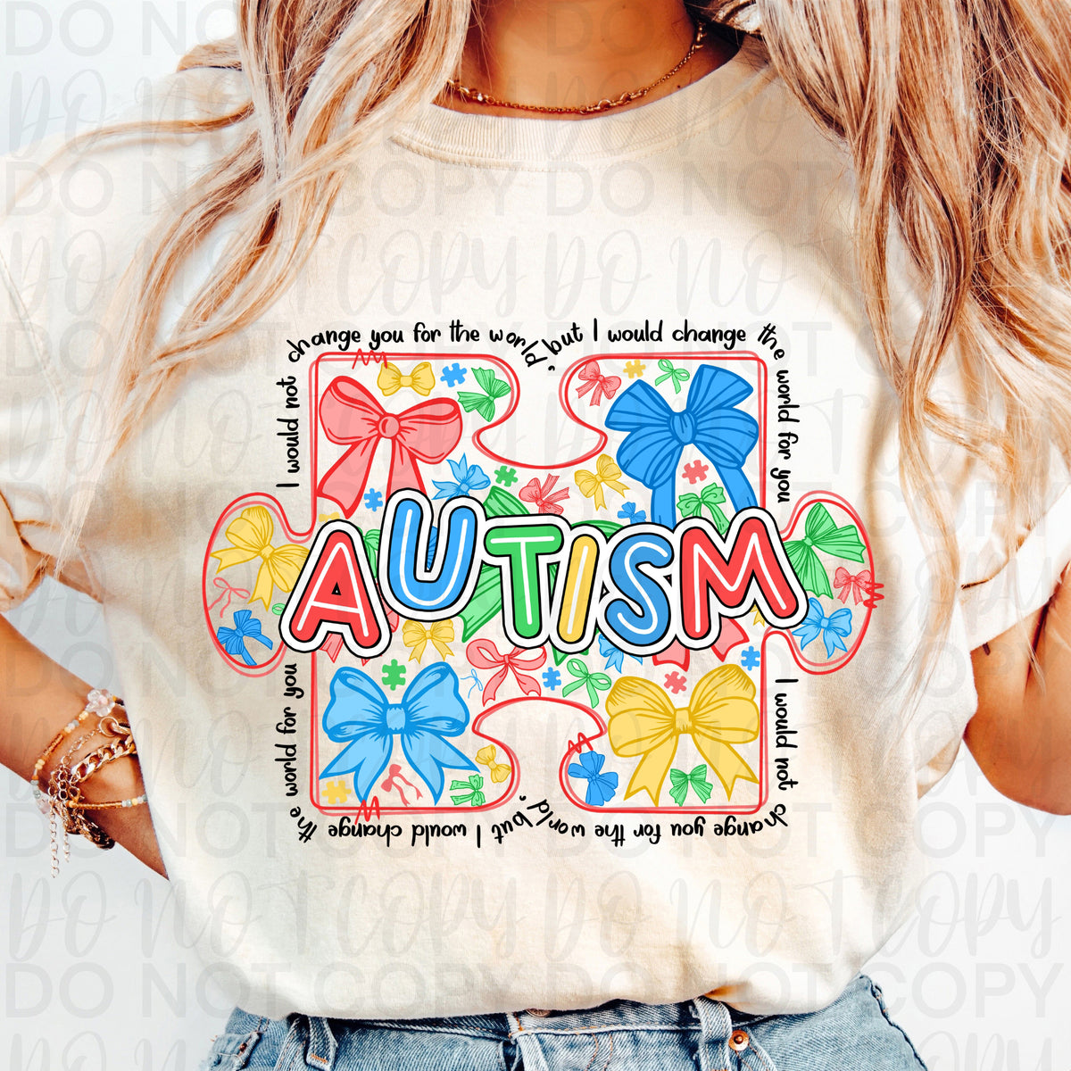 Autism puzzle piece filled with bows (black word border) (UAC) DTF Transfer