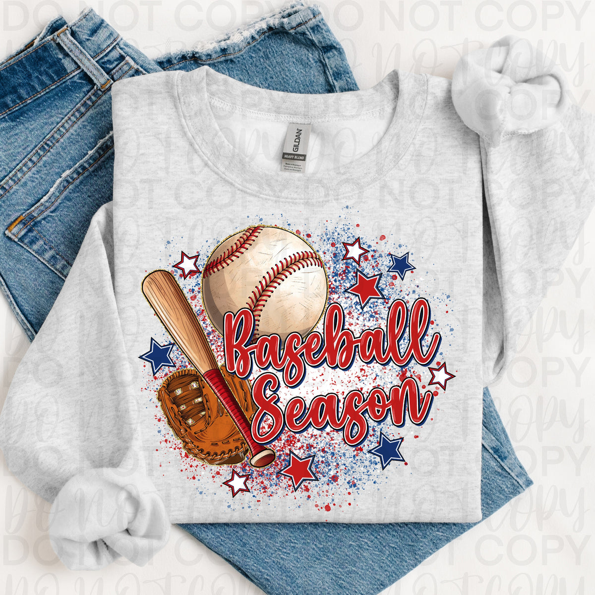Baseball Season (baseball items, red words with stars)(UAC) DTF Transfer