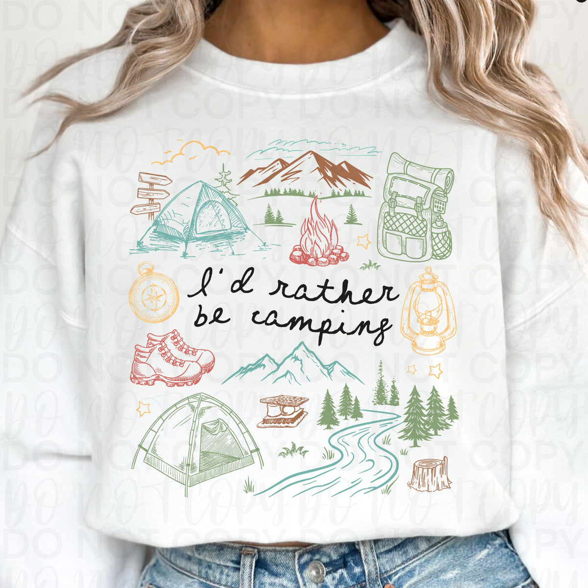 I'd rather be camping collage (black letters) (UAC) DTF Transfer