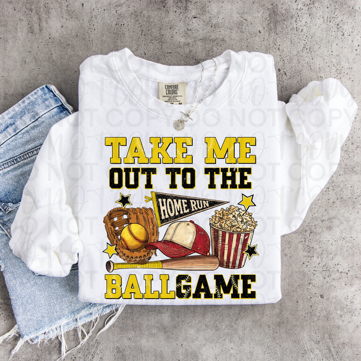 Take me out to the ball game (softball w glove hat flag and popcorn) (UAC) DTF Transfer