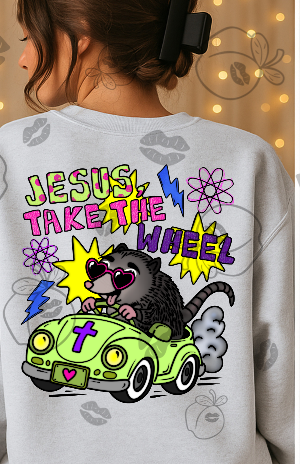 Jesus take the wheel green car DTF Transfer