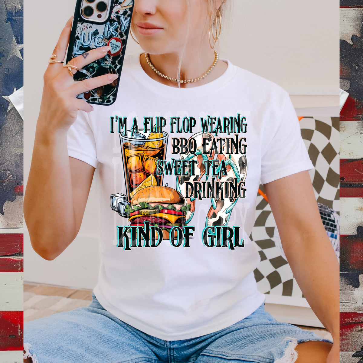 I'm a flip flop wearin' bbq eating sweet tea drinking kind of girl 103455 DTF transfer