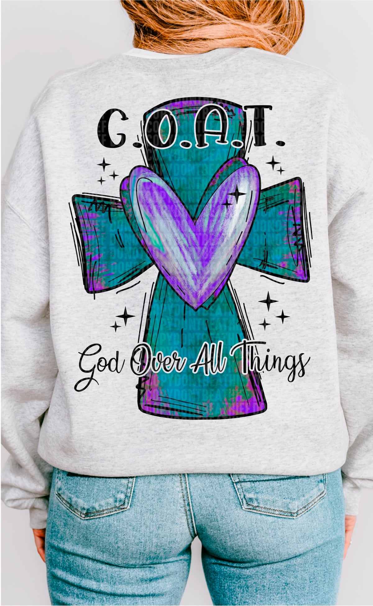 G.O.A.T god over all things black font 93361 DTF transfer