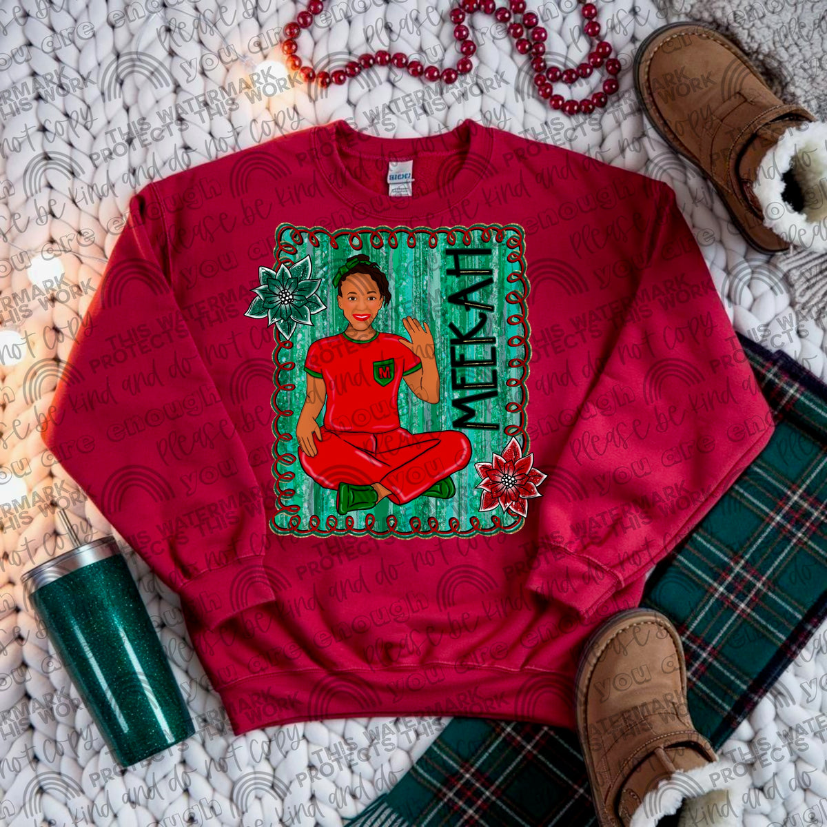 Meek green squiggly frame Santa hat DTF transfer