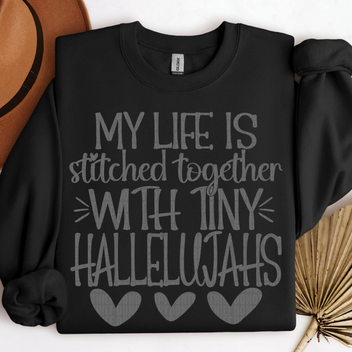 Stitched Together with tiny Hallelujahs GRAY SDD DTF transfer