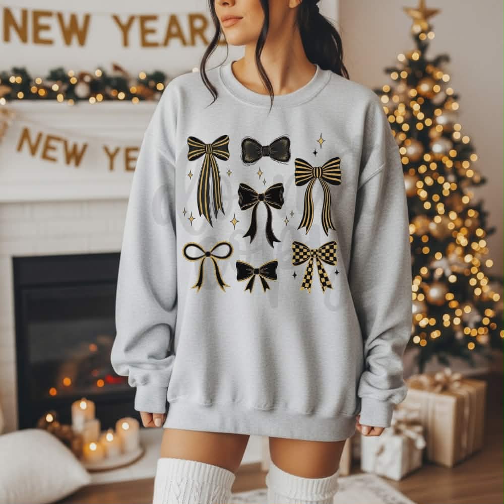 Gold and Black New Years Bows (parker) DTF transfer